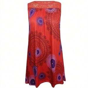 Shein Sleeveless Red Lace Trim Dress 4X